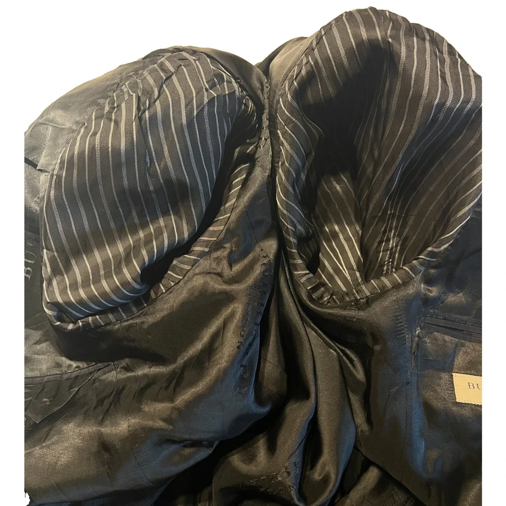 Burberry London Blazer 40-42R Dark Navy Blue Tonal Stripe Made in Italy